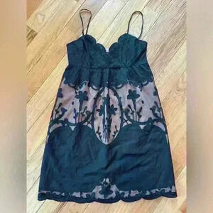 Betsey Johnson Vintage Black Mini Dress Empire Waist Illusion Sheer Y2K SZ 6